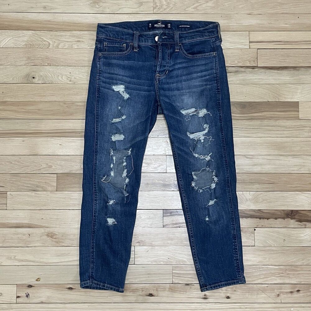 Hollister Low Rise Crop Boyfriend Jeans Destroyed Distressed Size 1R W25 L24